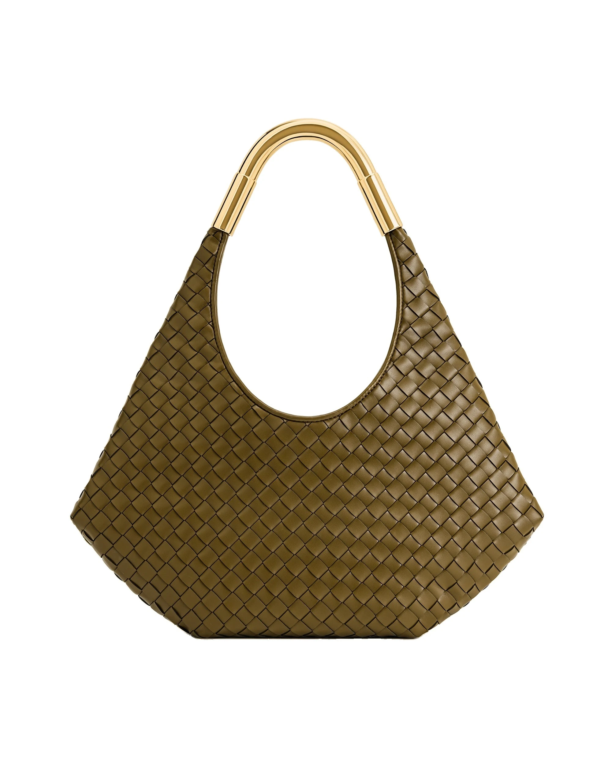 JW PEI Olivia Hand-Woven Metal Handle Hobo Bag in Olive Green | Shoulder & Crossbody Bags | Luxury Shoes JW PEI Olivia Hand-Woven Metal Handle Hobo Bag in Olive Green