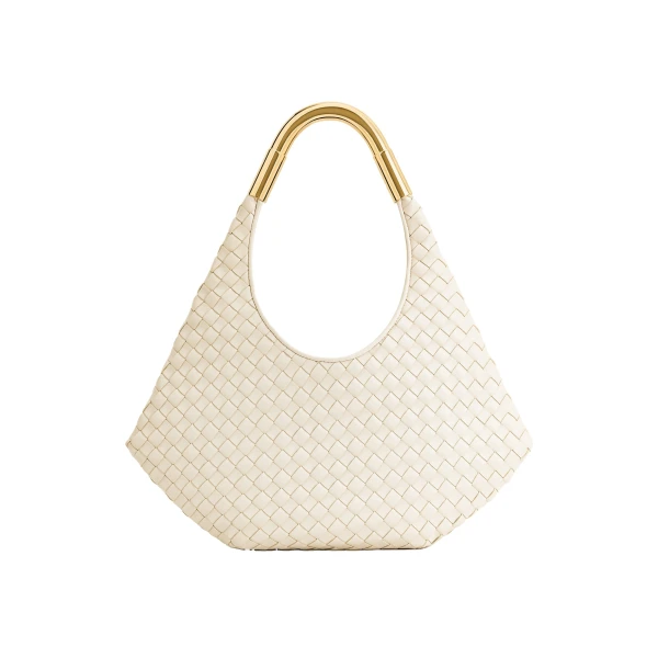 JW PEI Olivia Hand-Woven Metal Handle Hobo Bag in White