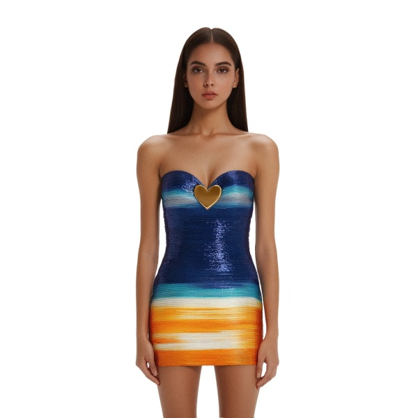 JW PEI Olivia Metallic Heart Sequin Dress