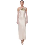 JW PEI One-Shoulder Calla Lily Embroidered Satin Maxi Dress