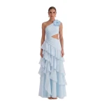 JW PEI One Shoulder Cutout Ruffle Chiffon Maxi Dress