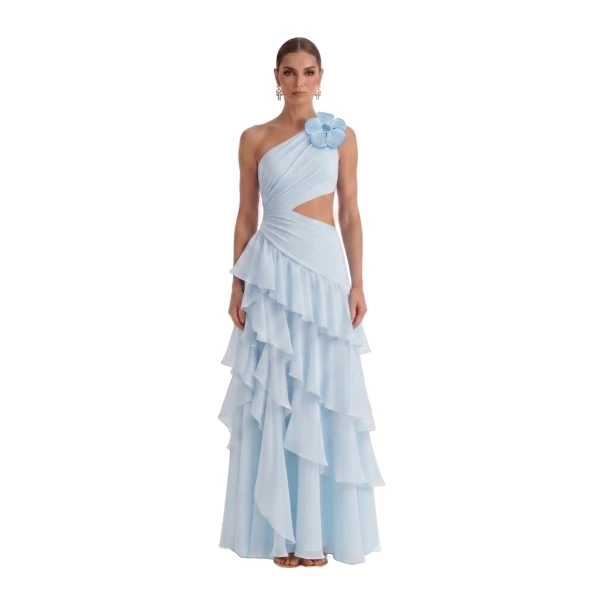 JW PEI One Shoulder Cutout Ruffle Chiffon Maxi Dress