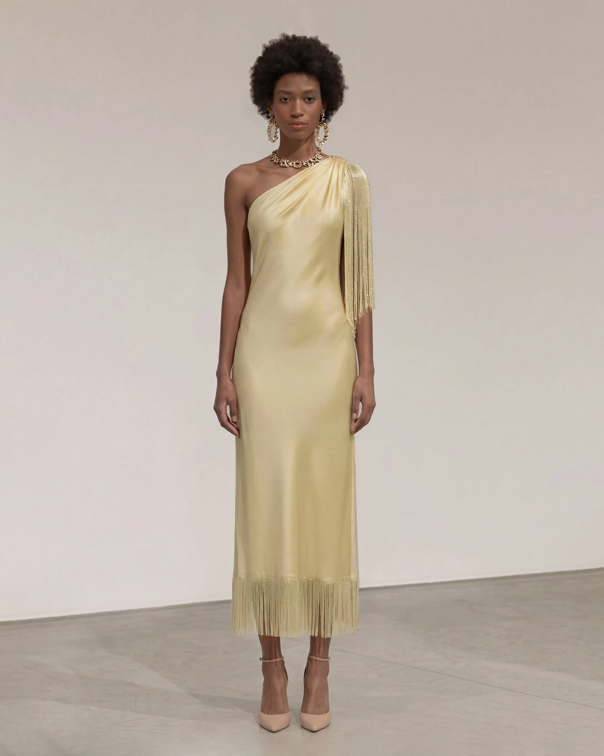 JW PEI midi dress | Los Angeles Vegan Fashion Dresses | Luxury Shoes JW PEI One Shoulder Fringe Midi Dress