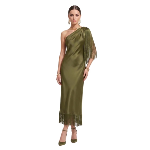 JW PEI One Shoulder Fringe Midi Dress