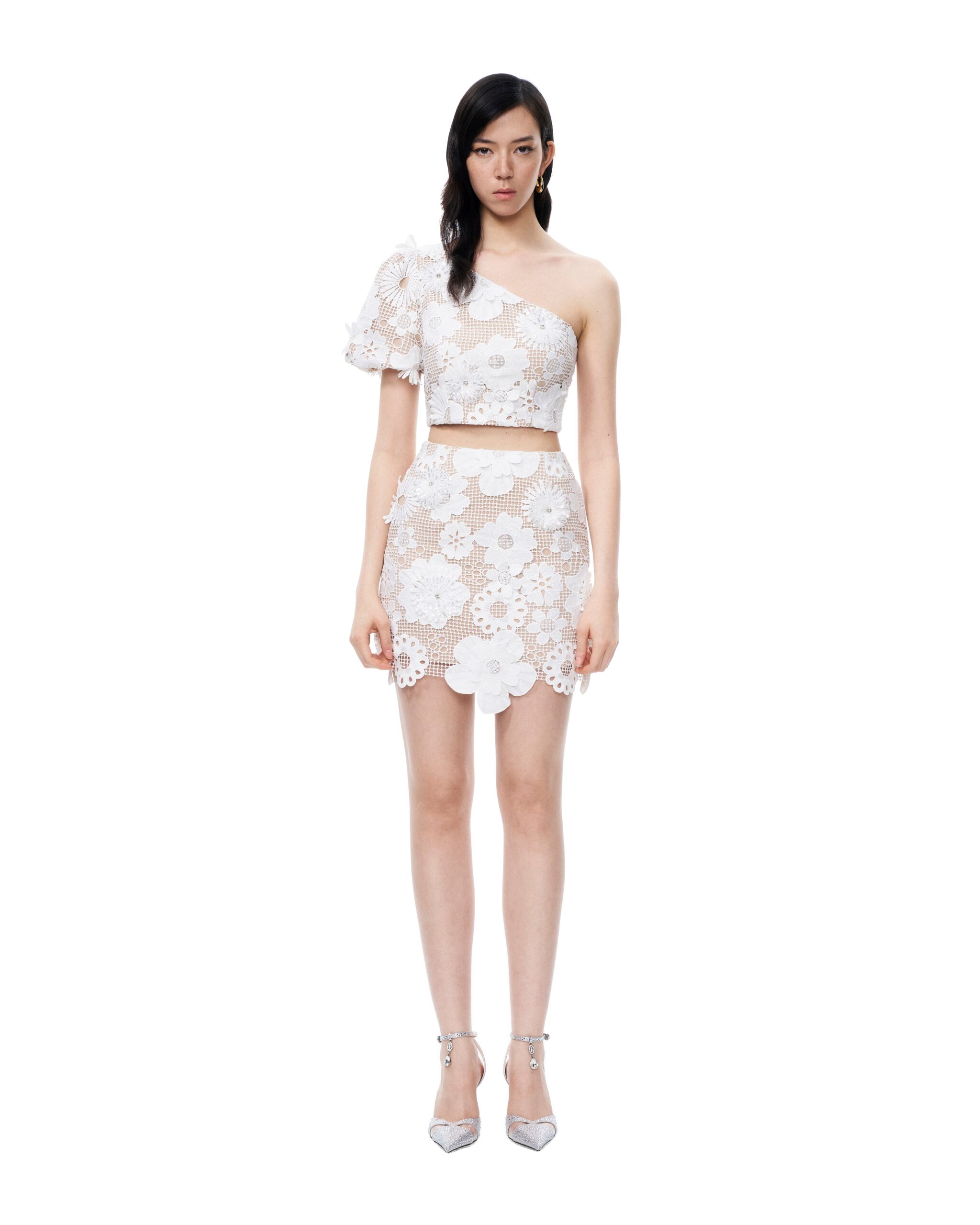 JW PEI dress set | Los Angeles Vegan Fashion Dresses | Luxury Shoes JW PEI Ophelia One-shoulder Embroidered Lace Dress Suit