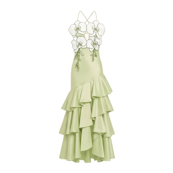 JW PEI Orchid Embellished Ruffle Midi Dress