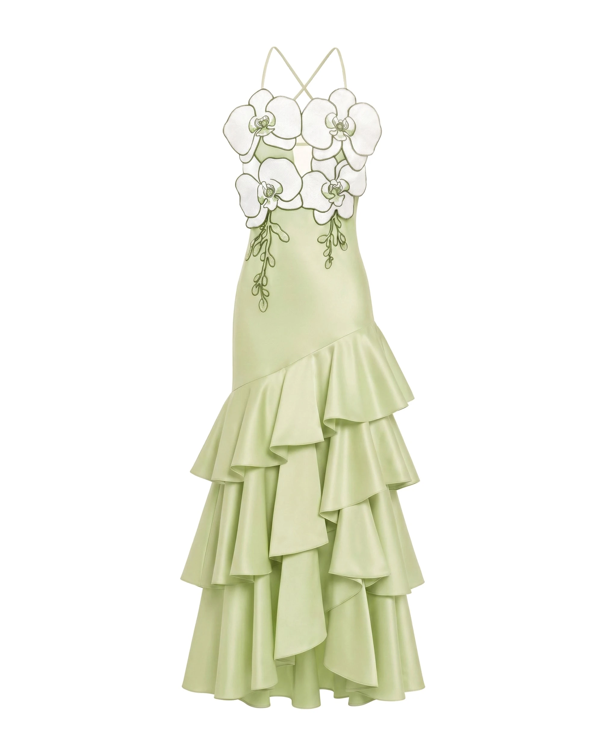 JW PEI midi dress | Los Angeles Vegan Fashion Dresses | Luxury Shoes JW PEI Orchid Embellished Ruffle Midi Dress