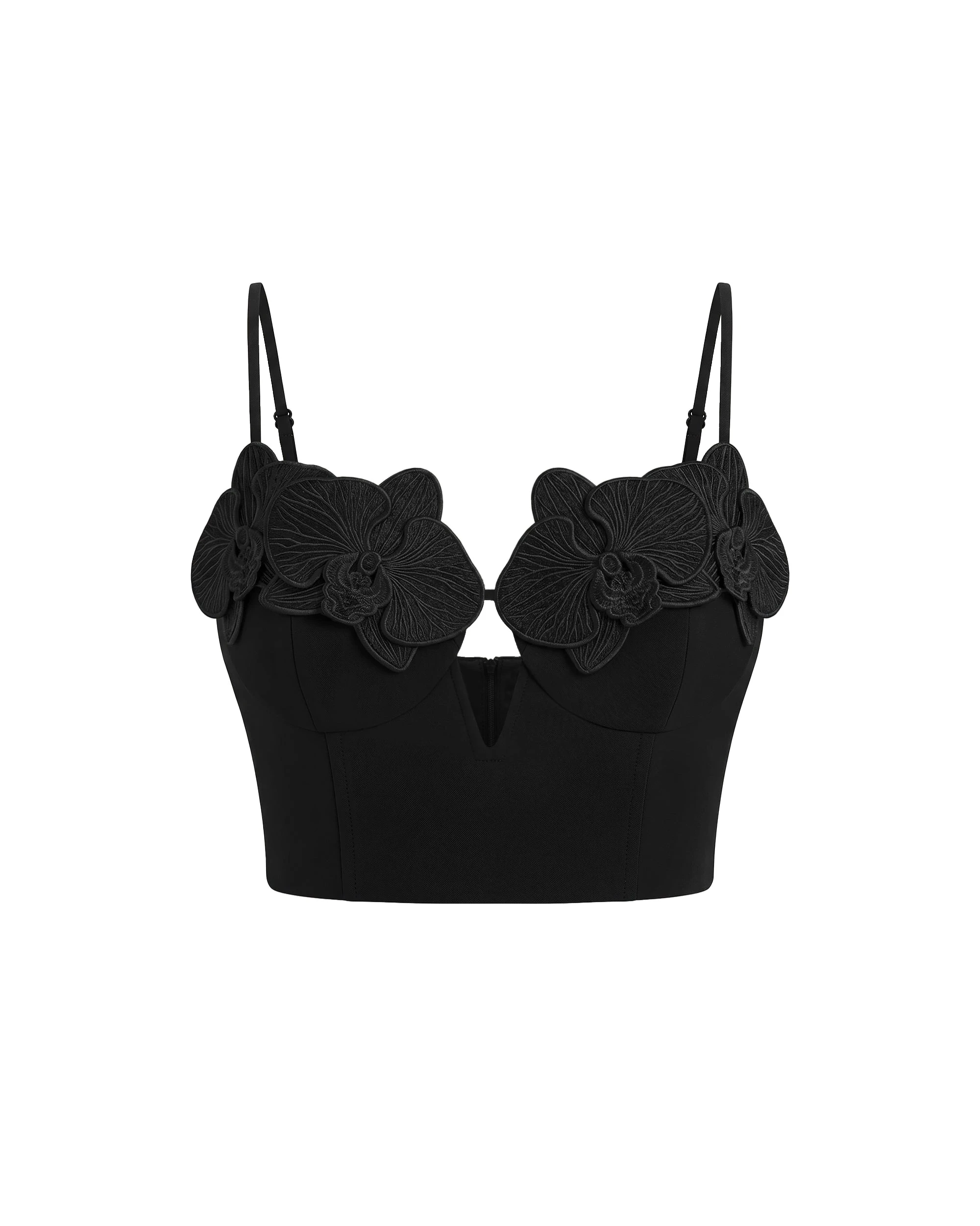 JW PEI corset top | Los Angeles Vegan Fashion Tops | Luxury Shoes JW PEI Orchid Embroidered Appliqué Corset Bustier Top