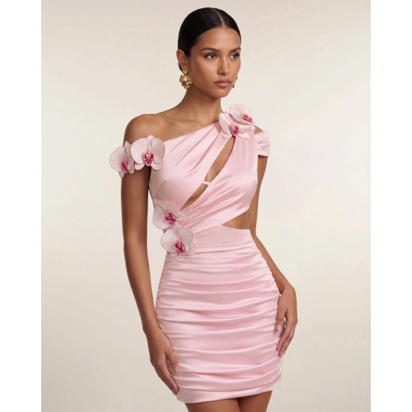 JW PEI Orchid Embroidered Cutout Ruched Mini Dress