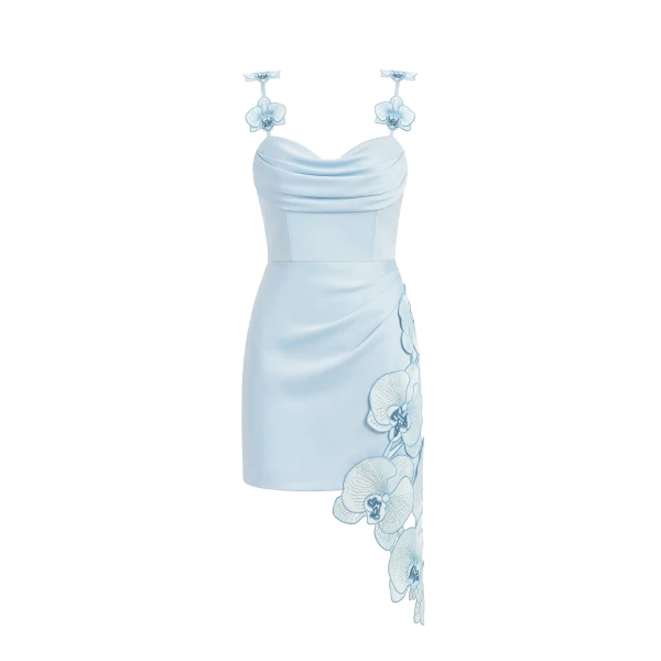 JW PEI Orchid Embroidered Draped Mini Dress