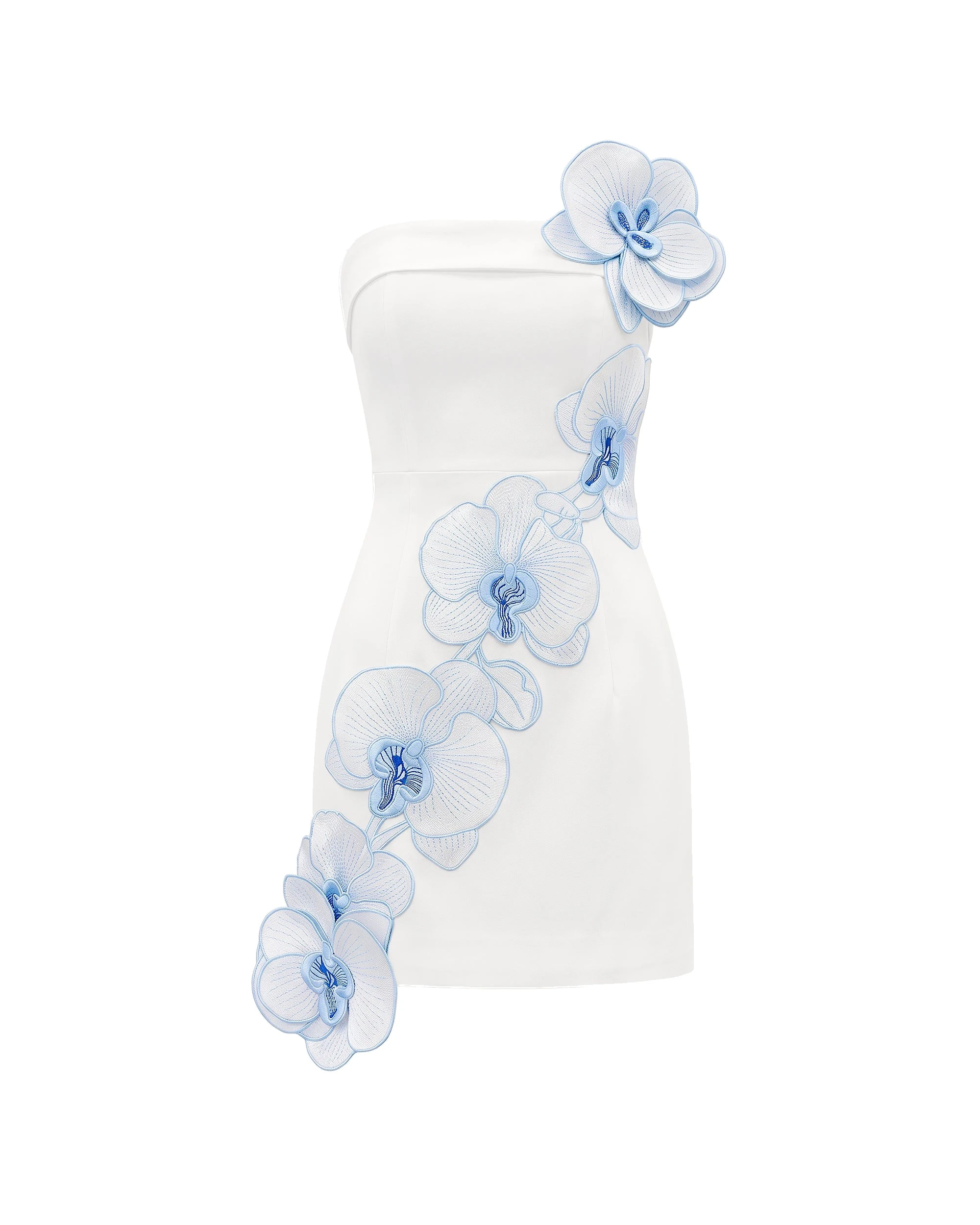 JW PEI mini dress | Los Angeles Vegan Fashion Dresses | Luxury Shoes JW PEI Orchid Embroidered Floral Appliqué Strapless Mini Dress