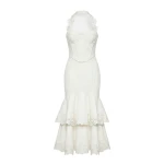 JW PEI Orchid Embroidered Halter Corset Midi Dress