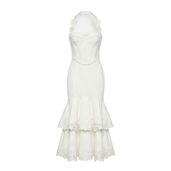 JW PEI Orchid Embroidered Halter Corset Midi Dress