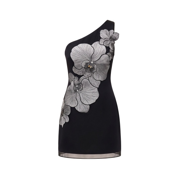 JW PEI Orchid Embroidered One-Shoulder Fitted Mini Dress