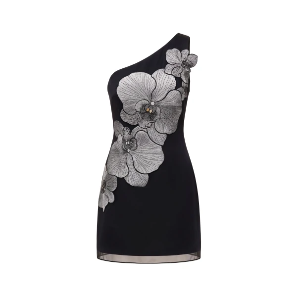 JW PEI Orchid Embroidered One-Shoulder Fitted Mini Dress