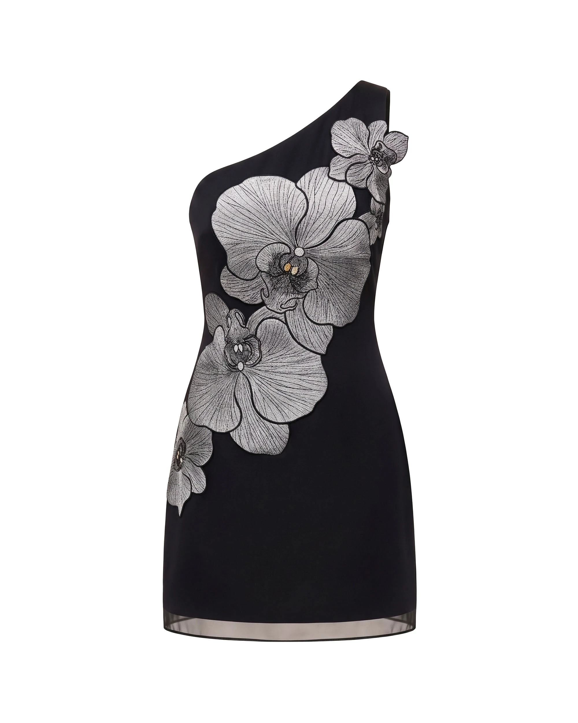 JW PEI mini dress | Los Angeles Vegan Fashion Dresses | Luxury Shoes JW PEI Orchid Embroidered One-Shoulder Fitted Mini Dress
