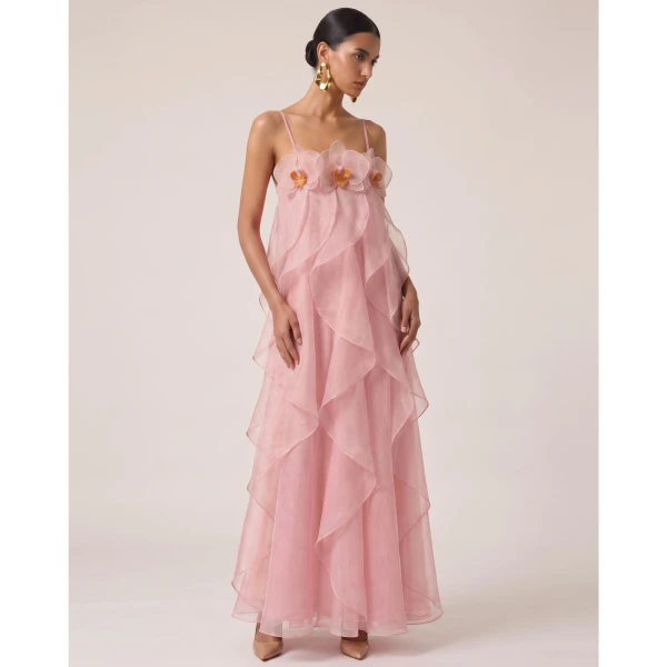 JW PEI Orchid Embroidered Organza Maxi Dress