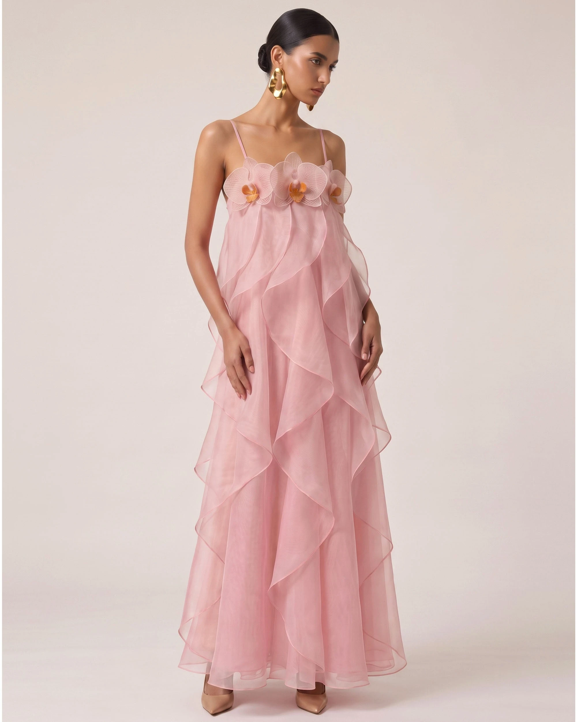 JW PEI maxi dress | Los Angeles Vegan Fashion Dresses | Luxury Shoes JW PEI Orchid Embroidered Organza Maxi Dress