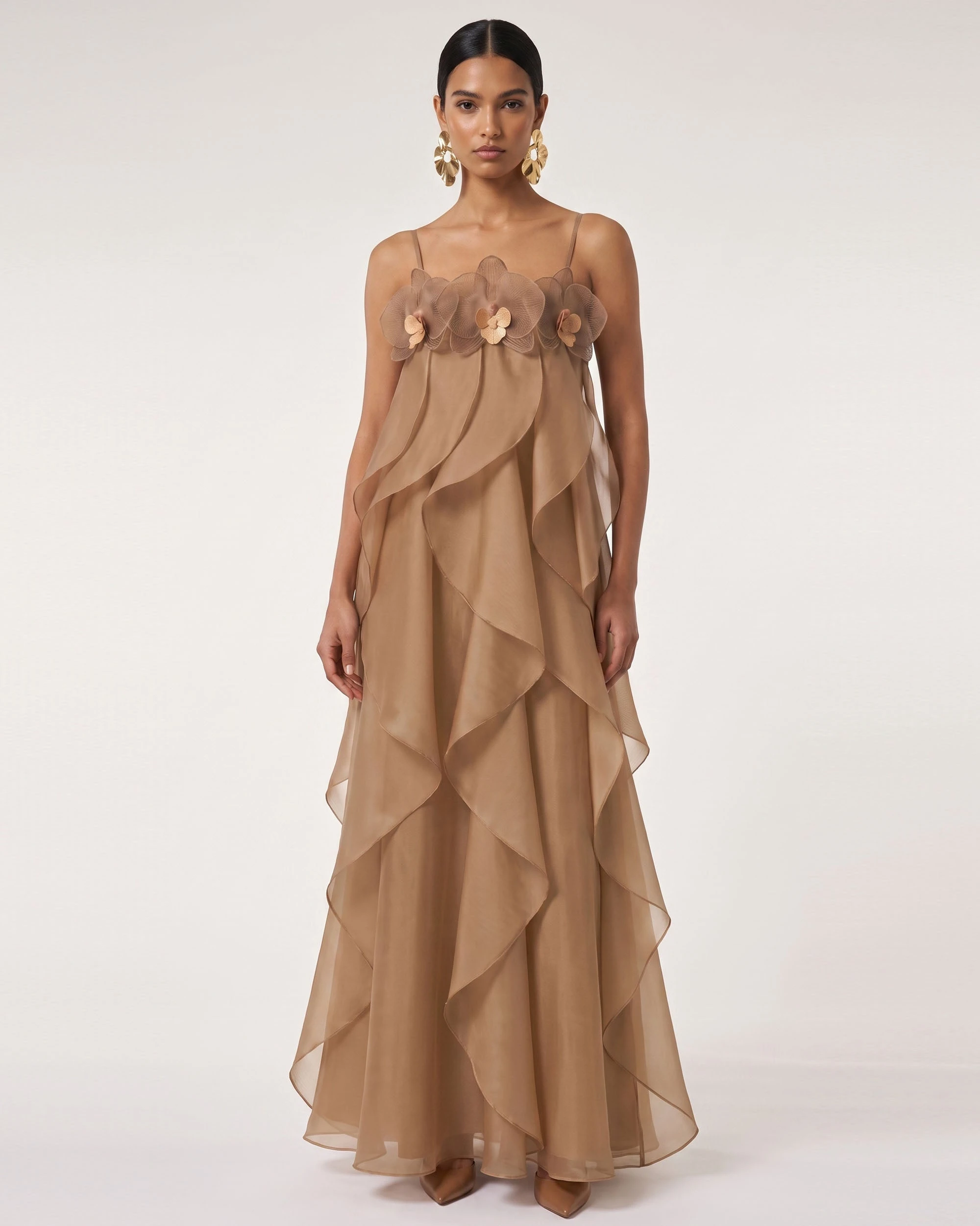 JW PEI maxi dress | Los Angeles Vegan Fashion Dresses | Luxury Shoes JW PEI Orchid Embroidered Organza Maxi Dress