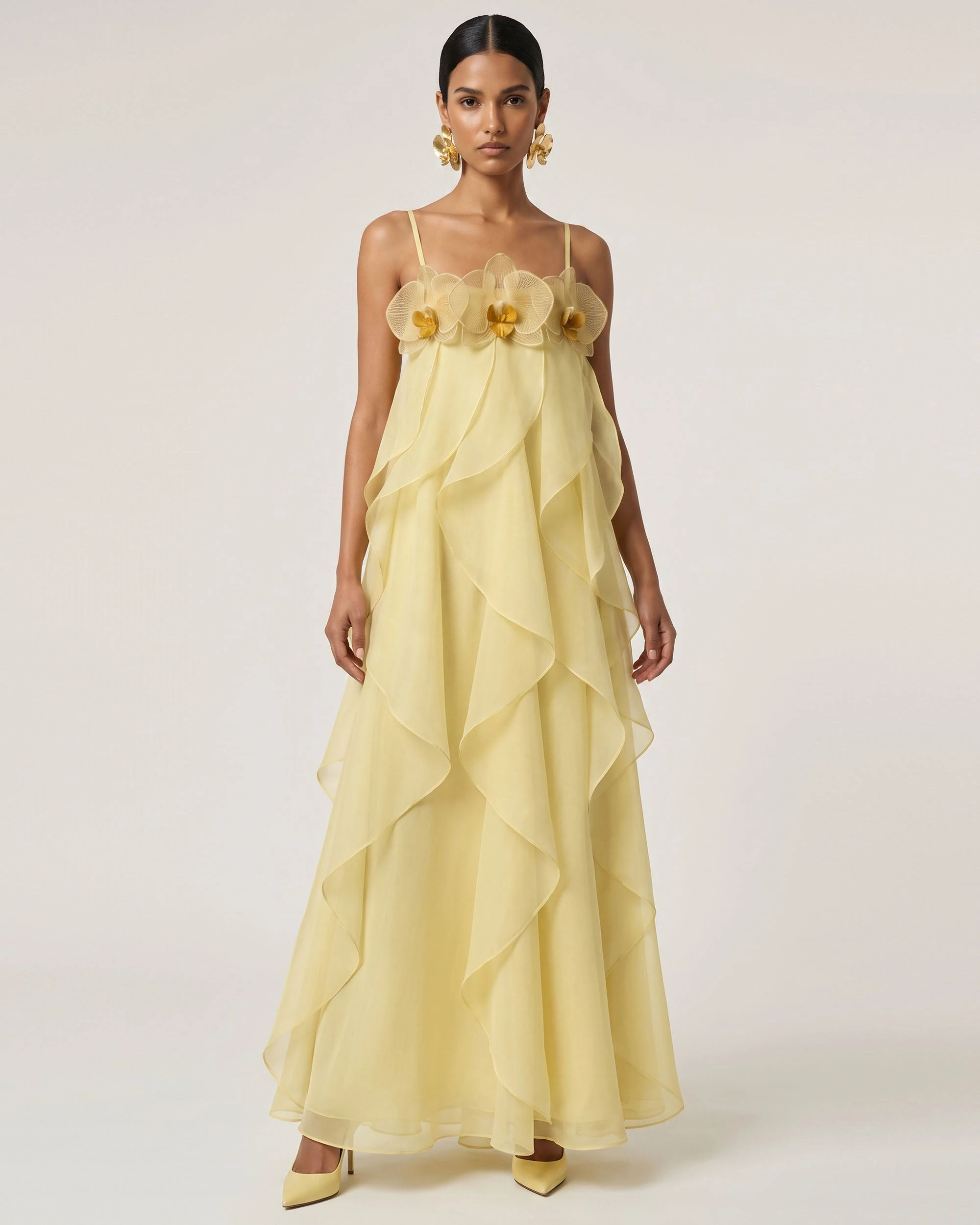 JW PEI maxi dress | Los Angeles Vegan Fashion Dresses | Luxury Shoes JW PEI Orchid Embroidered Organza Maxi Dress