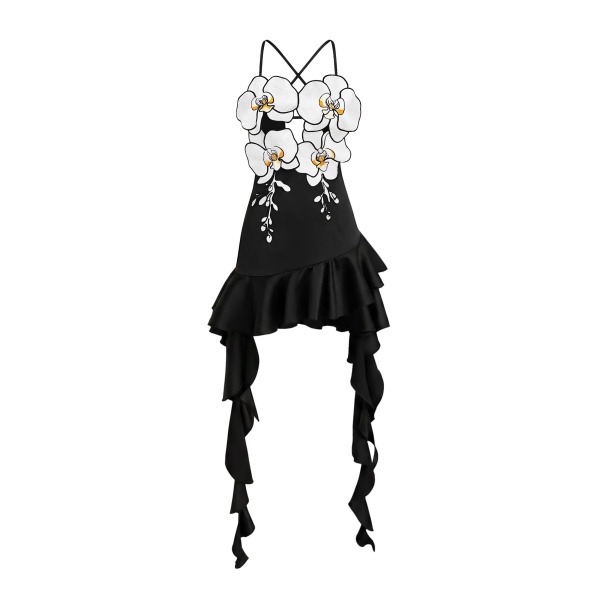 JW PEI Orchid Embroidered Ruffle Hem Mini Dress