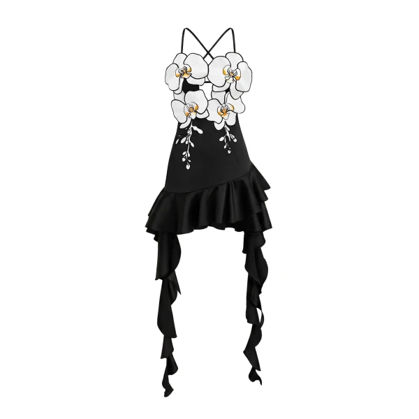 JW PEI Orchid Embroidered Ruffle Hem Mini Dress