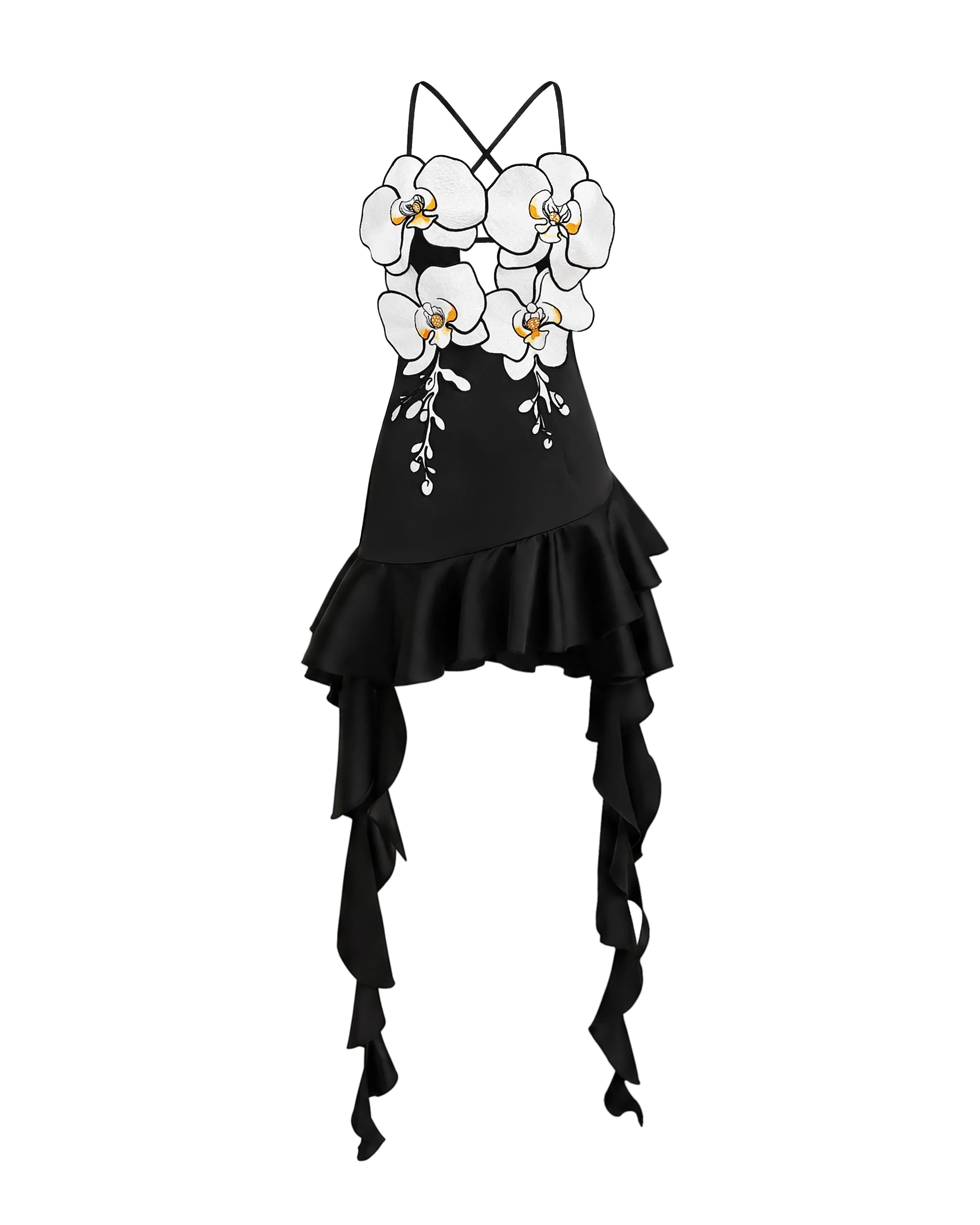 JW PEI mini dress | Los Angeles Vegan Fashion Dresses | Luxury Shoes JW PEI Orchid Embroidered Ruffle Hem Mini Dress