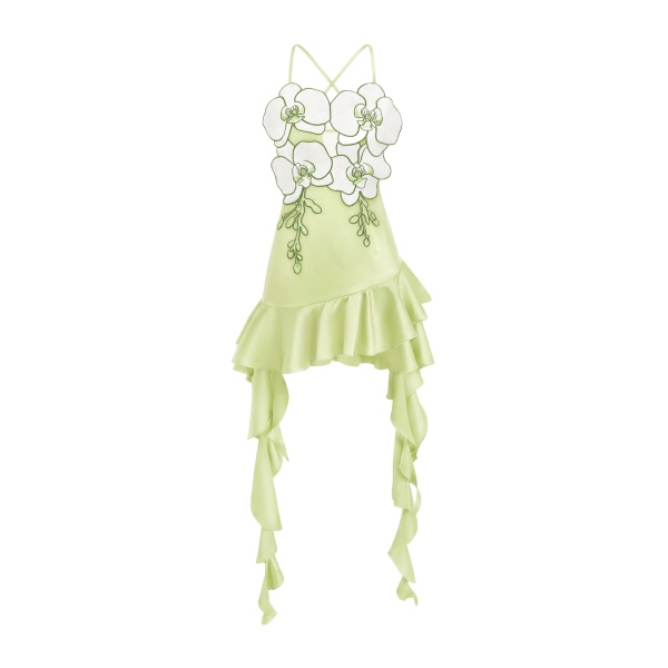 JW PEI Orchid Embroidered Ruffle Hem Mini Dress