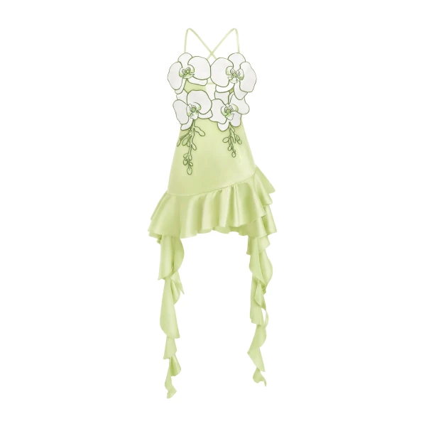 JW PEI Orchid Embroidered Ruffle Hem Mini Dress