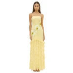 JW PEI Orchid Embroidered Ruffled Strapless Maxi Dress