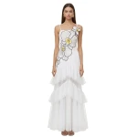 JW PEI Orchid Embroidered Ruffled Tulle Strapless Maxi Dress
