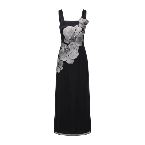 JW PEI Orchid Embroidered Square Neck Column Maxi Dress