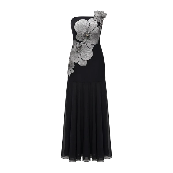 JW PEI Orchid Embroidered Strapless A-Line Maxi Dress
