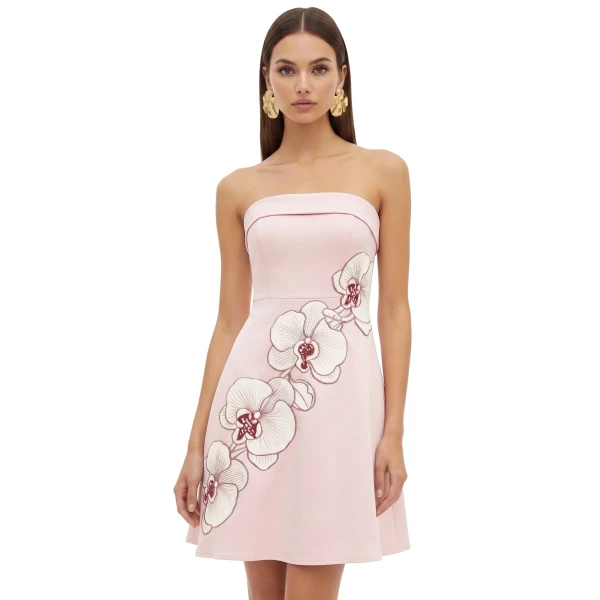 JW PEI Orchid Embroidered Strapless A-Line Midi Dress