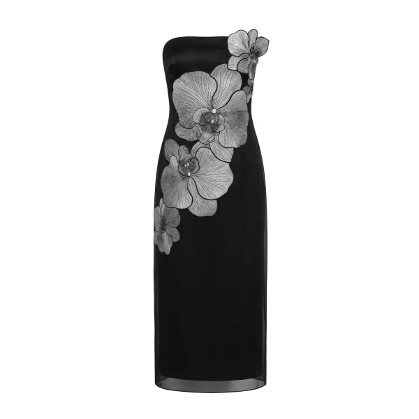 JW PEI Orchid Embroidered Strapless Column Midi Dress