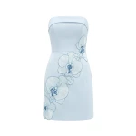 JW PEI Orchid Embroidered Strapless Sheath Midi Dress