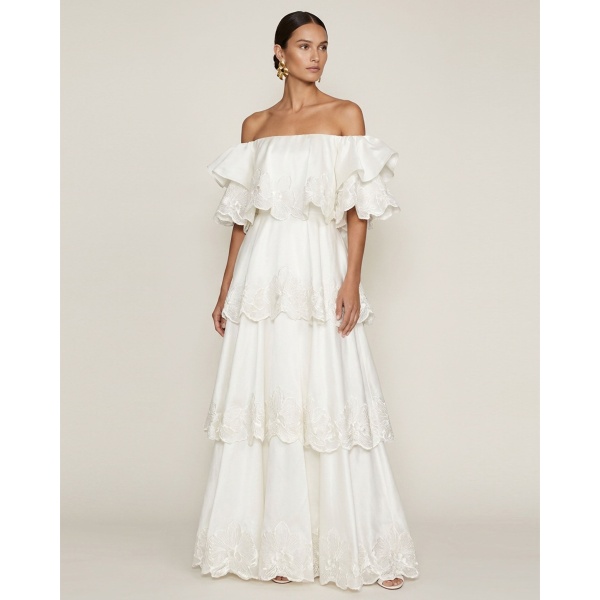 JW PEI Orchid Embroidered Tiered Off-Shoulder Maxi Dress