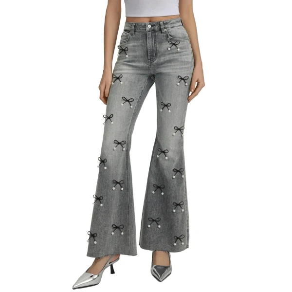 JW PEI Pearl Accent Bow Boogie Child Fray Jeans