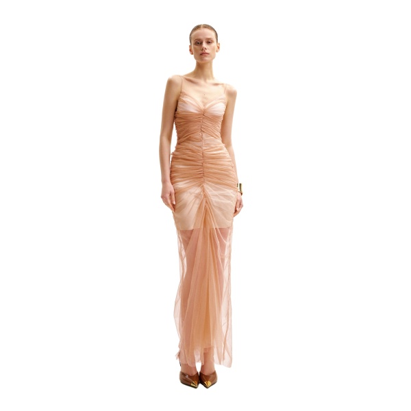 JW PEI Piper Draped Mesh Evening Gown