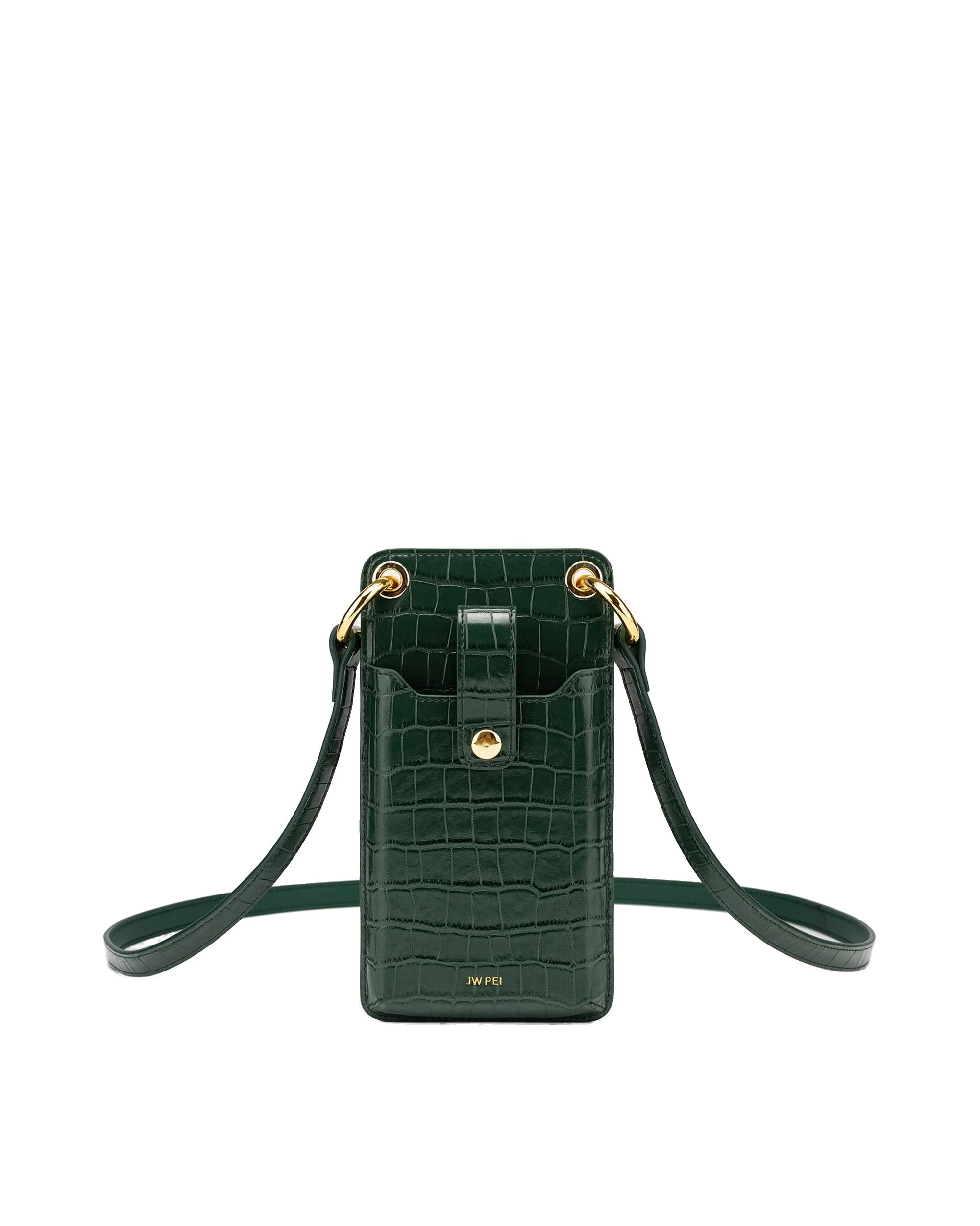 JW PEI Quinn Phone Bag in Dark Green Croc | Mini Bags | Luxury Shoes JW PEI Quinn Phone Bag in Dark Green Croc