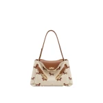 JW PEI Rhea Dachshund Embroidered Double Buckle Shoulder Bag in Brown Canvas