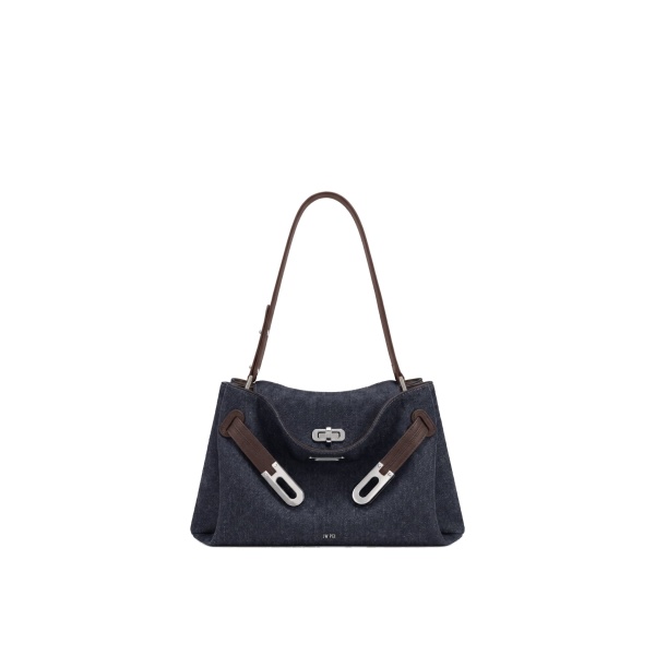 JW PEI Rhea Double Buckle Shoulder Bag in Ink Blue Denim