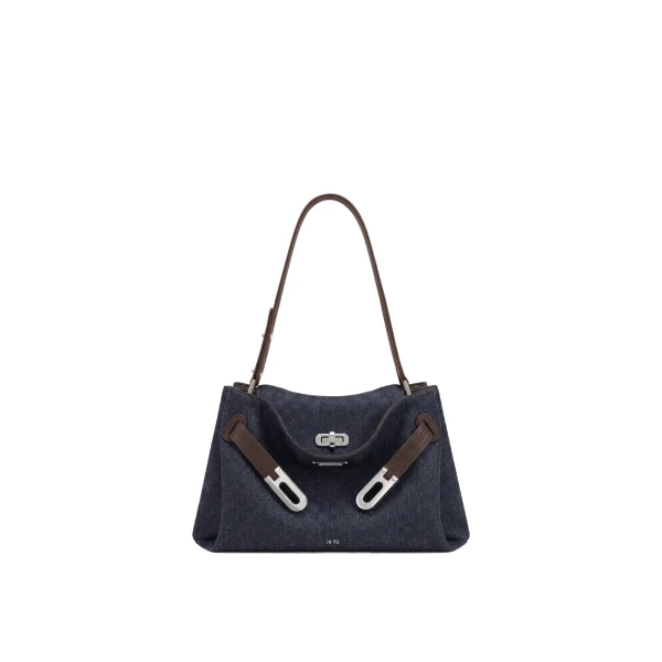 JW PEI Rhea Double Buckle Shoulder Bag in Ink Blue Denim