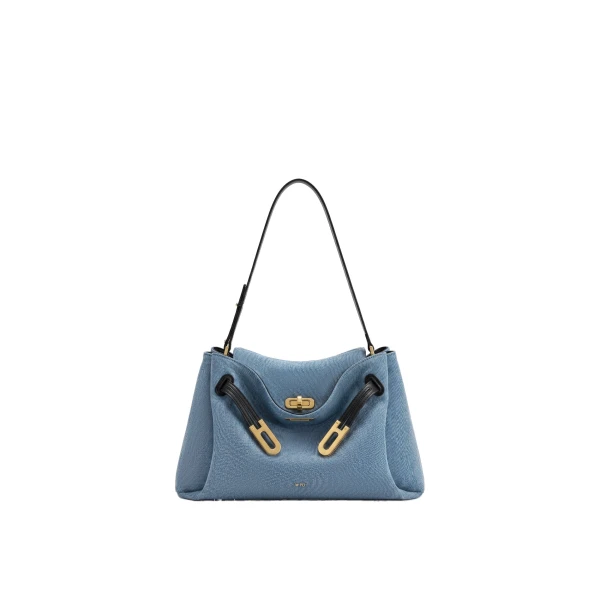 JW PEI Rhea Double Buckle Shoulder Bag in Light Blue Denim