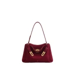 JW PEI Rhea Faux Suede Double Buckle Shoulder Bag in Cinnabar Red | Shoulder & Crossbody Bags | Luxury Shoes JW PEI Rhea Faux Suede Double Buckle Shoulder Bag in Cinnabar Red