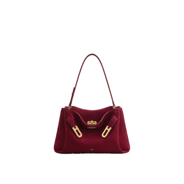 JW PEI Rhea Faux Suede Double Buckle Shoulder Bag in Cinnabar Red