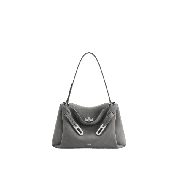 JW PEI Rhea Faux Suede Double Buckle Shoulder Bag in Grey