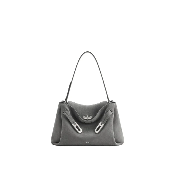JW PEI Rhea Faux Suede Double Buckle Shoulder Bag in Grey
