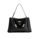 JW PEI Rhea Large Woven Textured Shoulder Bag in Black