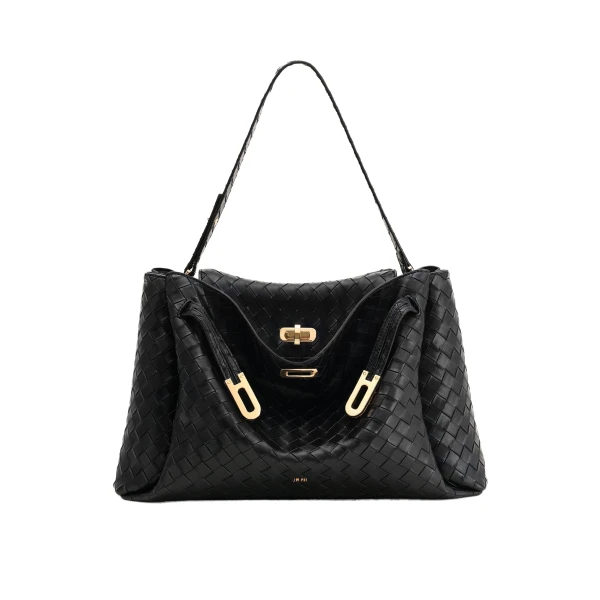JW PEI Rhea Large Woven Textured Shoulder Bag in Black